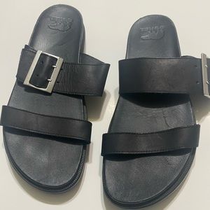 Sorel roaming black leather slide size 9